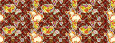 Sanat esinlenir, kırmızı ve nötr stil çiçekler ve arka plan bırakır. Karalama çiçekleri çizim kalıbı. Kahverengi, kırmızı ve nötr el çizimi deseni. Raster deseni.