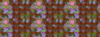 Kahverengi, yeşil ve pembe çiçekli eskiz deseni, suluboya çiçek deseni, sevimli çiçek, duvar kağıdı, kart veya kumaş için fayanslı. Raster - stok.