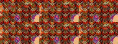 Kahverengi, kırmızı ve bej renklerde. 3D çiçekler, eskiz. Raster illüstrasyonu.