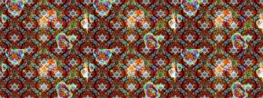 Tekstil, tebrik kartı, boyama kitabı, telefon kılıfı baskısı için kullanılabilir. Etnik Mandala süsü. Raster Henna dövme stili. Hint çiçekli desenli şal desenli..