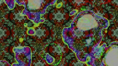 El çizimi. Çiçekli, yapraklı, çiçek desenli eskiz. Raster illüstrasyonu.