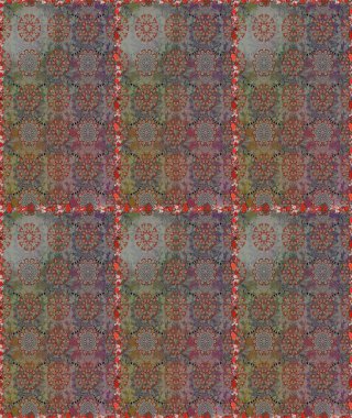 Raster deseni. Bahar çiçekleri dallı desen, gri ve kahverengi renkler çiçekli siluet.