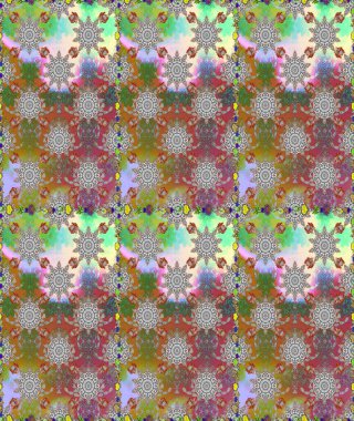 Renkli grunge, soyut arkaplanı kologri ve kahverengi çiçeklerle süslüyor. Parmak izi, kumaş, duvar kâğıdı, tekstil için raster dokusu. İşlemeli çiçek desenli..