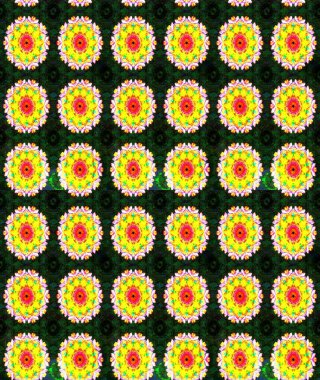 Sarı renkli çiçekler. Hediye ambalaj kağıdı, tebrik kartları, posterler ve pankart tasarımı. Raster düz çiçek çizim deseni.