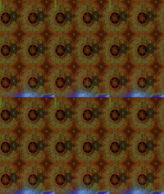 Kumaş desenli papatya çiçeği detayı. Kahverengi renkte çiçekler.