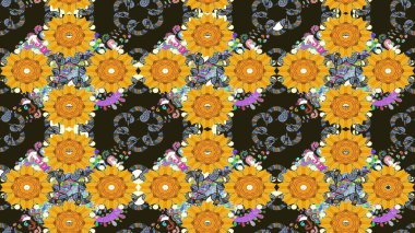 Kahverengi renklerde. Güzel kumaş deseni. Raster illüstrasyonundaki çiçek desenli çizim. Raster illüstrasyonu.