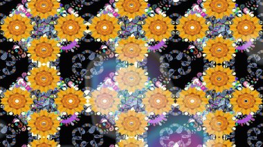 Zarif, parlak ve sarı çiçek desenli bir taslak. Raster. Sabıka baskıları, bebek kıyafetleri, duvar kâğıtları, paket kutuları vb..
