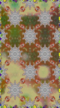 Düz Çiçek Elementleri Tasarımı. Renkli Bahar Temalı Kusursuz Arkaplan. Çiçeksel fantezi tasarımı. Parlak bir arka planda..