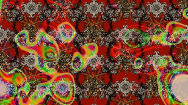 Çocuksu tasarım. Elle çizilmiş çiçek desenli Raster çizimi. Kırmızı, kahverengi ve gri arka planda. Tekstil, kumaş, ambalaj, hatıra defteri için güzel çiçek arkaplanı..