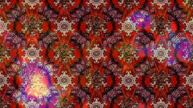 Arkaplan dokusu, duvar kağıdı, çiçek teması kahverengi, kırmızı ve pembe renkler. Kabile sanatı boho baskısı, klasik çiçek arkaplanı. Soyut etnik raster çizim kalıbı.