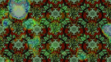 Yeşil, kahverengi ve gri renkte güzel bir tekstil. Raster illüstrasyonu. Suluboya çiçekli çiçek deseni.