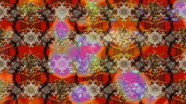 Raster düz çiçek çizim deseni. Kahverengi, bej ve kırmızı renkte çiçekler. Tasarım hediye paketi, tebrik kartları, posterler ve afiş tasarımı.