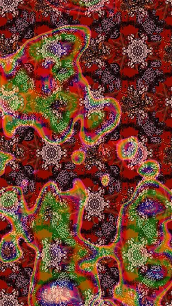 Kahverengi, kırmızı ve yeşil renkte çiçekler. Tropik çiçek desenleri. Raster illüstrasyonu.