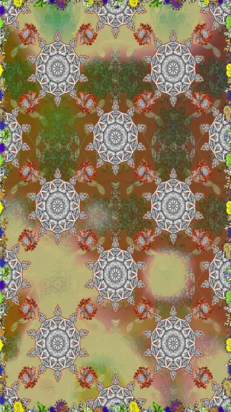 Düz Çiçek Elementleri Tasarımı. Renkli Bahar Temalı Kusursuz Arkaplan. Çiçeksel fantezi tasarımı. Parlak bir arka planda..