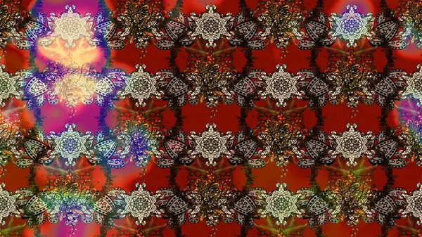 Raster illüstrasyonu. Küçük çiçekli yay deseni çiz. Suluboya tarzında kahverengi, kırmızı ve bej renklerde.