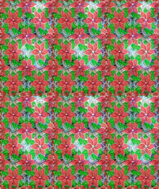 Kumaş, tekstil, duvar kağıdı baskısı için. Renkli desenli, pembe ve yeşil çiçekli ve dekoratif elementli kusursuz desen. Kusursuz bir geçmişi var. Eski usul. Raster illüstrasyonu.