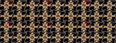 Tekrar eden çiçek arkaplanı, zarif siyah çiçek duvar kağıdı. Siyah renkler üzerine çiçek desenli çizimler, el yapımı papatyalar, papatyalar..