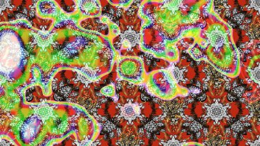 Çiçeksel fantezi tasarımı ve parlak bir arka plan çizimi. Düz Çiçek Elementleri Tasarımı. Renkli Bahar Teması çizim şablonu.