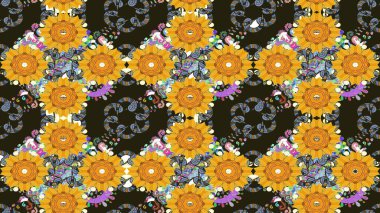 Kahverengi renklerde. Güzel kumaş deseni. Raster illüstrasyonundaki çiçek desenli çizim. Raster illüstrasyonu.