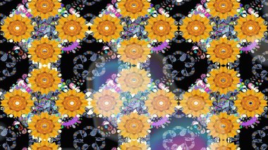 Zarif, parlak ve sarı çiçek desenli bir taslak. Raster. Sabıka baskıları, bebek kıyafetleri, duvar kâğıtları, paket kutuları vb..