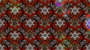 Küçük çiçekli basit bir çiçek çizimi. Raster illüstrasyonu. Moda baskısı, albüm, ambalaj kağıdı ve duvar kağıdı için zarif dekoratif süslemeler. Kahverengi, gri ve kırmızı renkte şirin çiçekler..