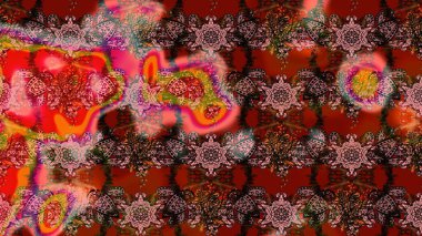 Sevimli çiçek raster deseni. Kahverengi, kırmızı ve pembe renklerde çiçekler. Renkli Bahar Teması eskiz kalıbı. Düz Çiçek Elementleri Tasarımı.