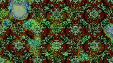 Yeşil, kahverengi ve gri renkte güzel bir tekstil. Raster illüstrasyonu. Suluboya çiçekli çiçek deseni.