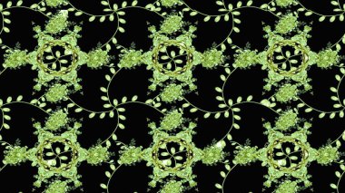 Soyut etnik raster çizim kalıbı. Çiçekler. Vadinin çiçekleri siyah, yeşil ve nötr renklerde.