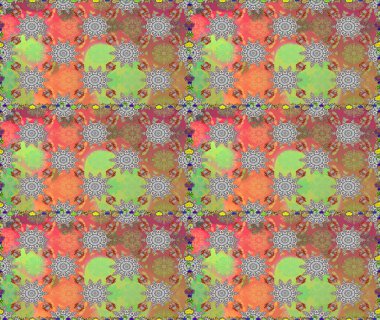 Gri ve yeşil renklerde parlak çiçekli halı deseni.