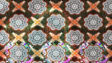 Eski moda arka plan. Kıvırcık, parlak örgü. Güzel, parlak, pürüzsüz kumaş, tuval. Desen, çizim, çiçek sınırı. Çiçek çelengi. Raster illüstrasyonu.