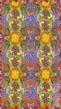 Kahverengi ve bej renklerde. Raster illüstrasyonu. Çiçek. Kusursuz dekoratif arka plan, çiçek mandala.