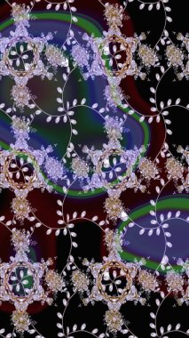 Çiçek buketleriyle klasik bir eskiz şekli. Raster illüstrasyonu. Siyah, nötr ve kahverengi renklerde.