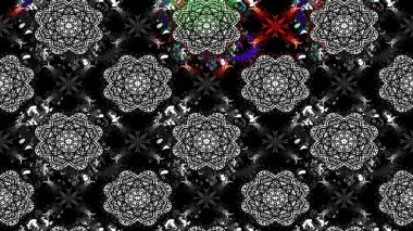 Raster Çiçek İllüstrasyonu 'nun şirin tekstili. Siyah renkli etnik çiçeklerle zarif eskiz deseni.