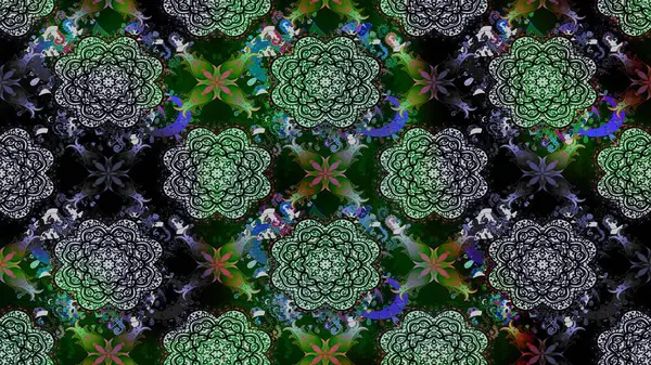 Raster illüstrasyonu. Siyah renklere karalamalı çiçek deseni çiz.