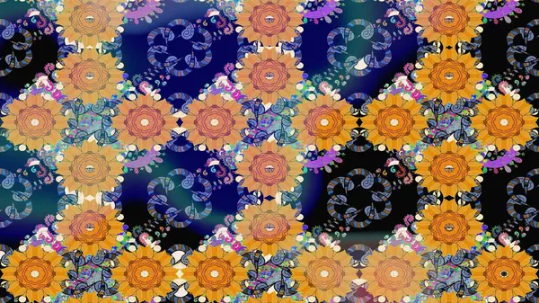 Suluboya tarzında mavi renkli çiçekler. Raster illüstrasyonunda çiçek deseni çizimi.