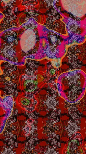 Çizim çiçek deseni duvar kâğıdı olarak kullanılabilir. Raster illüstrasyonu. Kahverengi, kırmızı ve siyah renkte çiçekler.