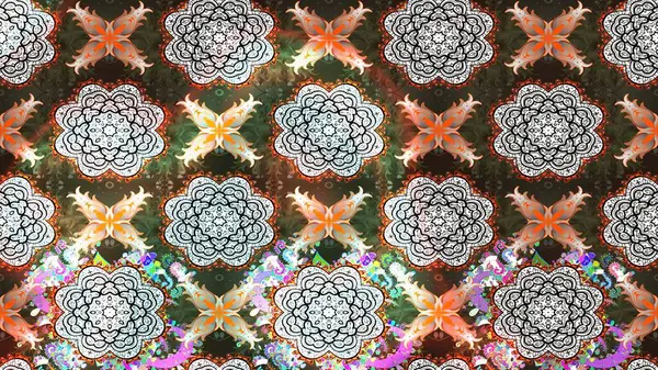 Eski moda arka plan. Kıvırcık, parlak örgü. Güzel, parlak, pürüzsüz kumaş, tuval. Desen, çizim, çiçek sınırı. Çiçek çelengi. Raster illüstrasyonu.