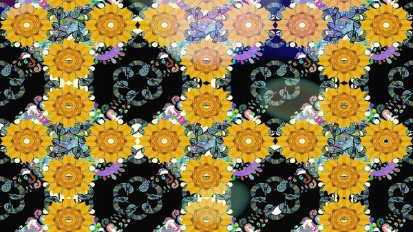 Renkli Bahar Teması eskiz kalıbı. Düz Çiçek Elementleri Tasarımı. Çiçek deseni. Raster çizimi. Güzel kumaş deseni..