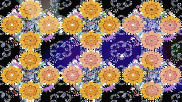 Düz Çiçek Elementleri Tasarımı. Güzel kumaş deseni. Renkli Bahar Teması eskiz kalıbı. Raster illüstrasyonunda çiçek deseni çizimi.