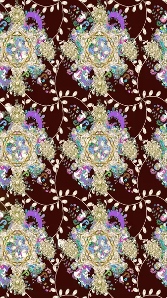 Çiçek deseni. Kahverengi renkli çiçekler. Raster illüstrasyonu. Kahverengi renkte çiçek eskizi. Şatafatlı bahar bahçesi dokusu.