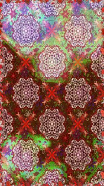 Raster illüstrasyonu. Renkli Bahar Temalı Kusursuz Arkaplan. Kusursuz çiçek deseni. Kahverengi ve nötr renklerde çiçekler. Düz Çiçek Elementleri Tasarımı. Asya tekstil tarzında.