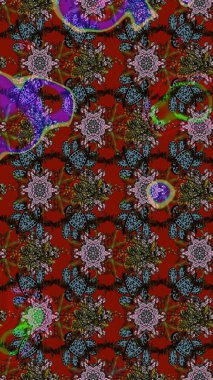 Düz Çiçek Elementleri Tasarımı. Kırmızı, kahverengi ve nötr renklerde çiçekler. Renkli Bahar Teması eskiz kalıbı. Çiçekle çizim deseni.