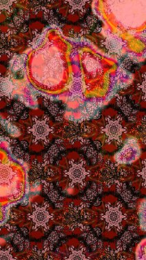 Raster illüstrasyonu. Çiçek buketleriyle klasik bir eskiz şekli. Kahverengi, pembe ve kırmızı renklerde.