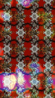 Tropik çiçek desenleri. Raster illüstrasyonu. Çiçekler kahverengi, kırmızı ve gri renklerde.