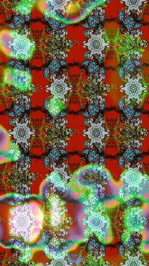 Tekstil, kumaş, kapaklar, duvar kağıtları, baskı, örgü, dekupaj için çiçek arkaplanı. Küçük yeşil, kahverengi ve kırmızı çiçekli oldukça eski bir besin torbası deseni. Millefleurlar.