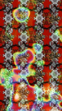 Raster illüstrasyonu. Şirin çiçekli eskiz deseni ve kırmızı, gri ve kahverengi renklerde yapraklar, suluboya çiçek deseni, duvar kağıdı, kart veya kumaş için fayanslı.