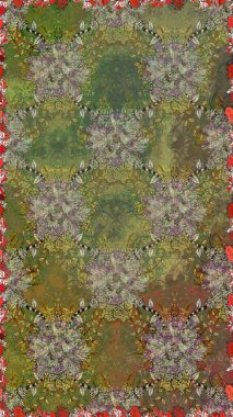 Suluboya tarzında kahverengi renkte. Raster illüstrasyonu. Pürüzsüz bahar deseni ve küçük çiçekler.