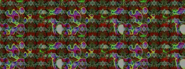 Renkli grunge, koyu yeşil, kırmızı ve gri çiçeklerle soyut bir arka plan oluşturur. Parmak izi, kumaş, duvar kâğıdı, tekstil için raster dokusu. Nakış desenli çiçek deseni..