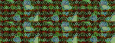 Raster illüstrasyonu. Asya tekstil tarzında. Çiçek desenli çizim. Raster illüstrasyonu. Çiçekler yeşil, kahverengi ve gri renklerde.