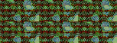 Raster illüstrasyonu. Asya tekstil tarzında. Çiçek desenli çizim. Raster illüstrasyonu. Çiçekler yeşil, kahverengi ve gri renklerde.